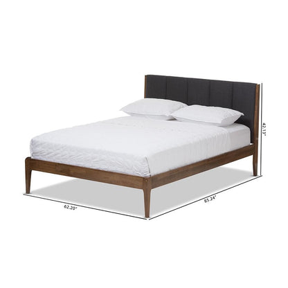 Medium Brown Finish Wood Queen Size Platform Bed