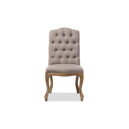 Cottage Weathered Oak Beige Fabric Button-tufted Upholstered Dining Chair