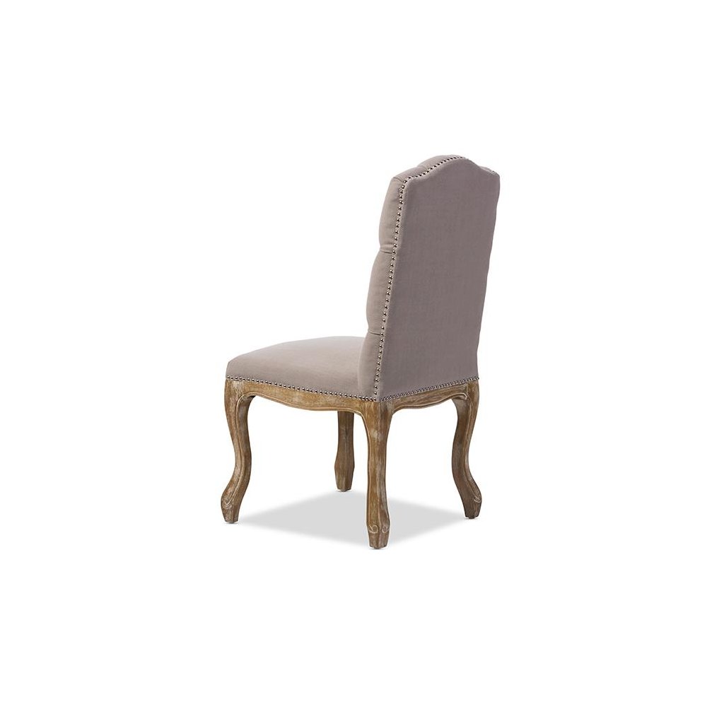 Cottage Weathered Oak Beige Fabric Button-tufted Upholstered Dining Chair