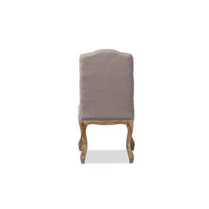Cottage Weathered Oak Beige Fabric Button-tufted Upholstered Dining Chair