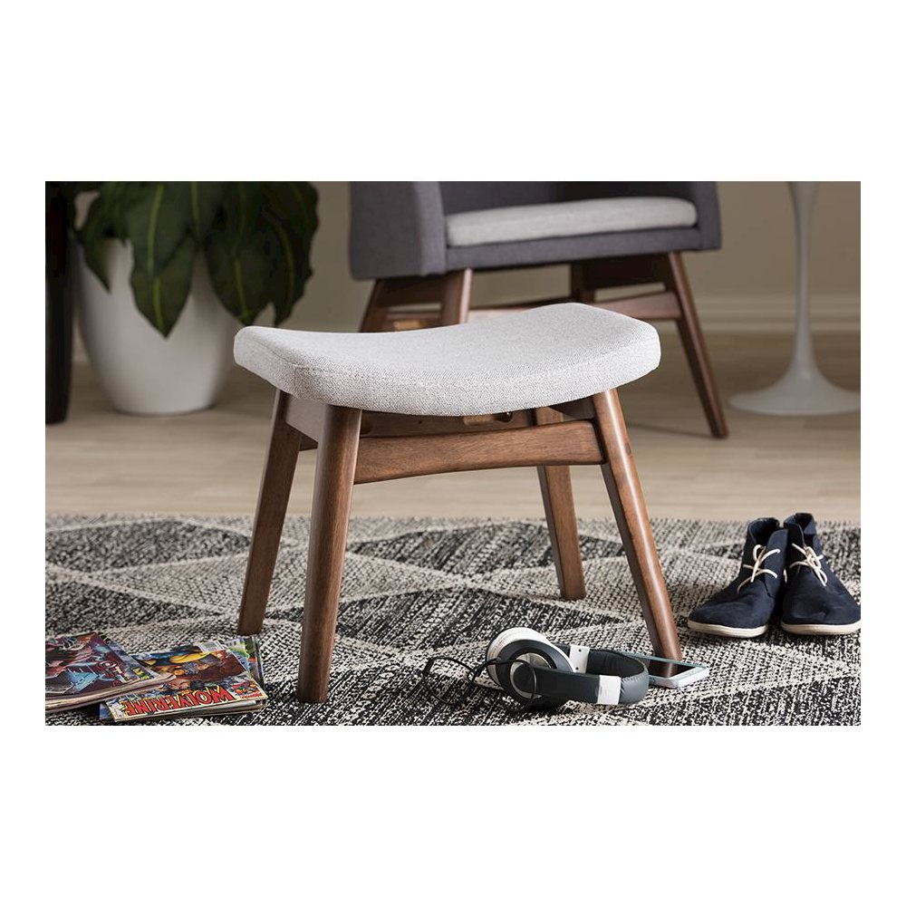 Baxton Studio Vera Mid-Century Modern Light Grey Fabric Upholstered Ottoman