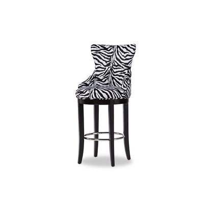 Zebra-print Patterned Fabric Upholstered Bar Stool with Metal Footrest