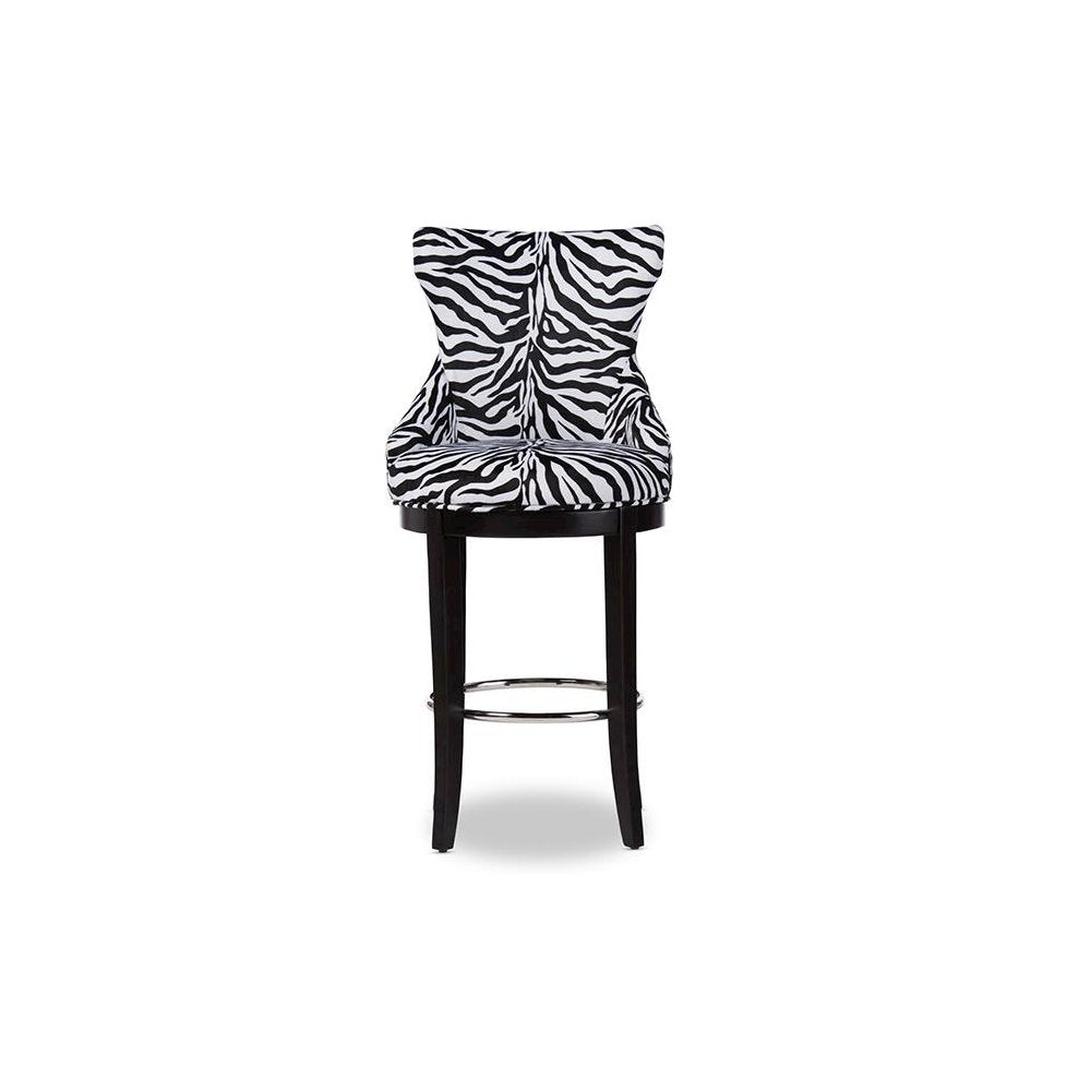 Zebra-print Patterned Fabric Upholstered Bar Stool with Metal Footrest
