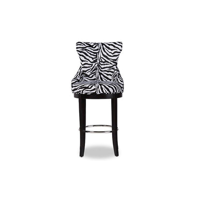 Zebra-print Patterned Fabric Upholstered Bar Stool with Metal Footrest