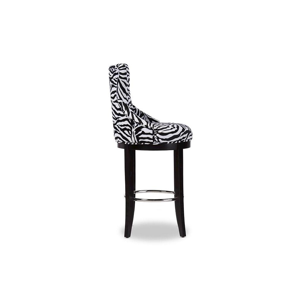 Zebra-print Patterned Fabric Upholstered Bar Stool with Metal Footrest