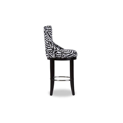Zebra-print Patterned Fabric Upholstered Bar Stool with Metal Footrest