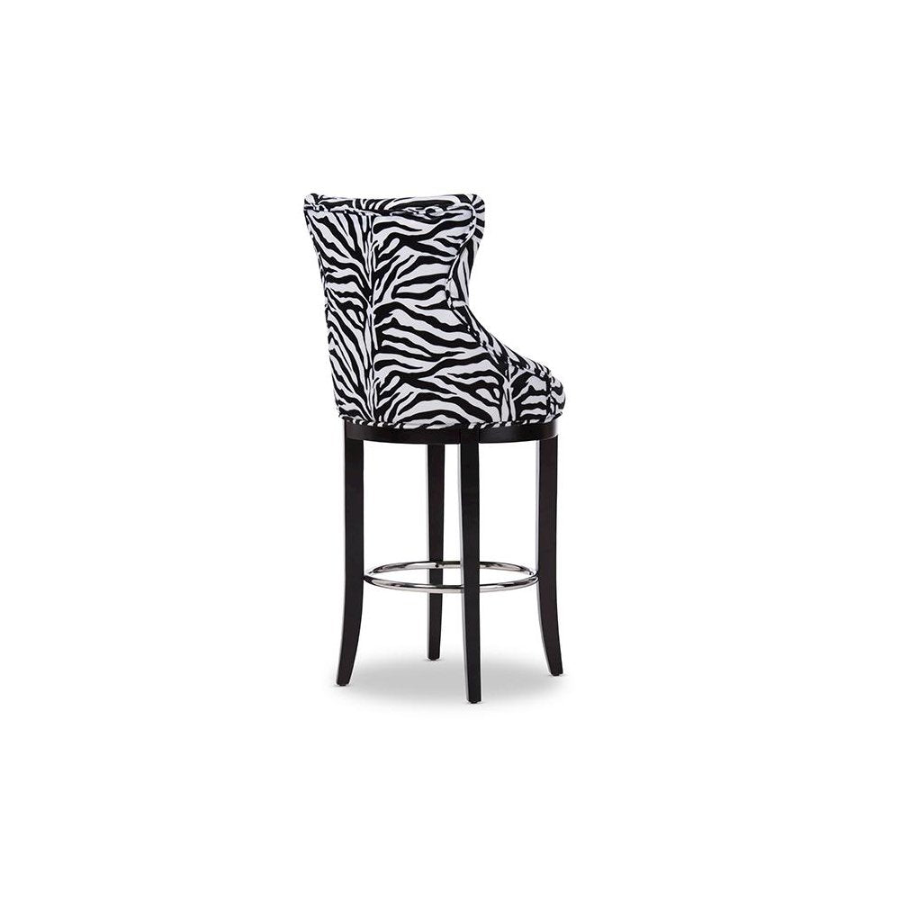 Zebra-print Patterned Fabric Upholstered Bar Stool with Metal Footrest