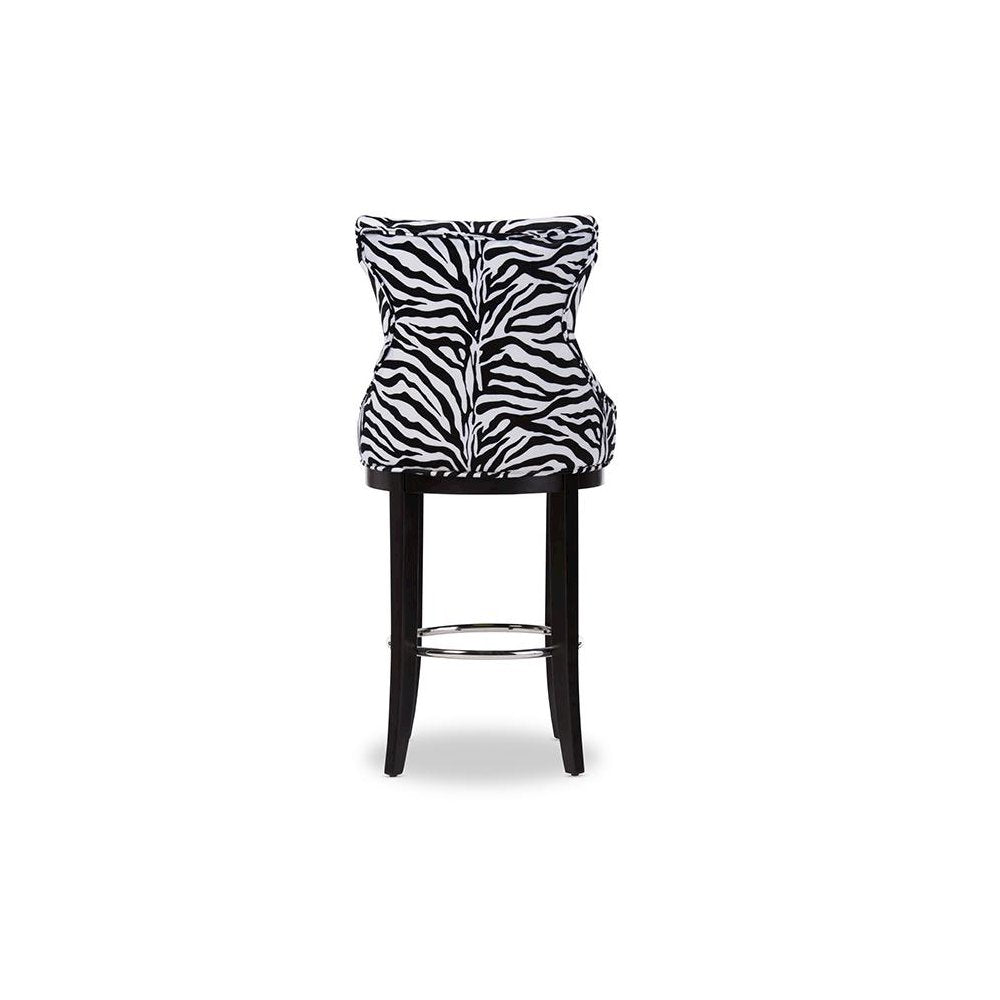 Zebra-print Patterned Fabric Upholstered Bar Stool with Metal Footrest