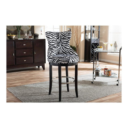 Zebra-print Patterned Fabric Upholstered Bar Stool with Metal Footrest