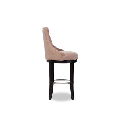 Button-tufted Beige Fabric Upholstered Bar Stool with Metal Footrest