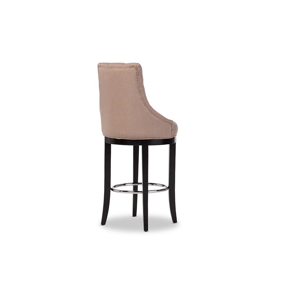 Button-tufted Beige Fabric Upholstered Bar Stool with Metal Footrest