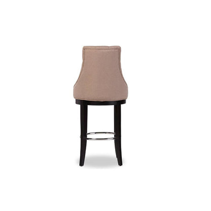 Button-tufted Beige Fabric Upholstered Bar Stool with Metal Footrest