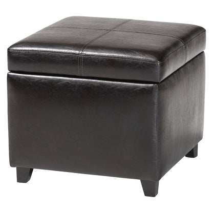 Baxton Studio Dark Brown Full Leather Storage Cube Ottoman