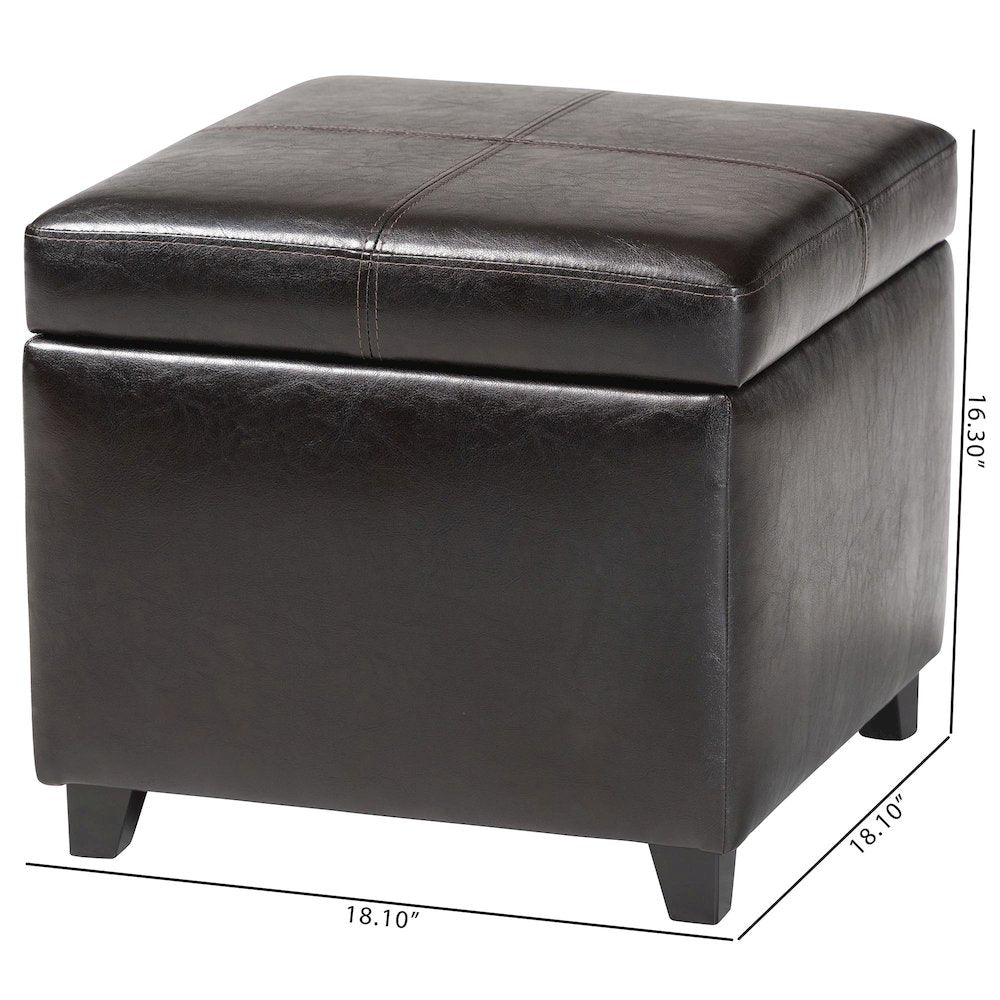 Baxton Studio Dark Brown Full Leather Storage Cube Ottoman