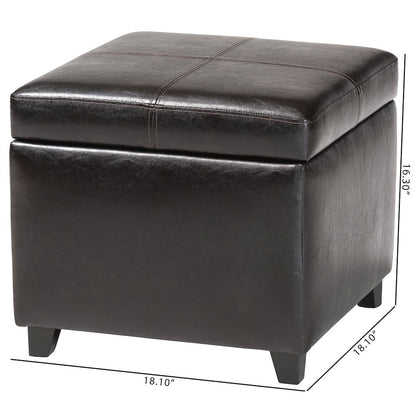 Baxton Studio Dark Brown Full Leather Storage Cube Ottoman