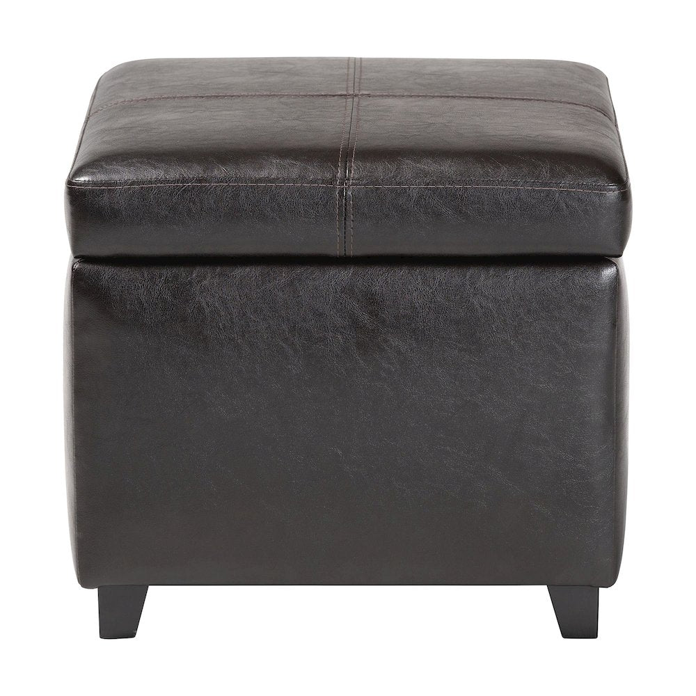 Baxton Studio Dark Brown Full Leather Storage Cube Ottoman
