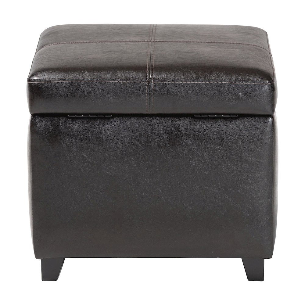 Baxton Studio Dark Brown Full Leather Storage Cube Ottoman