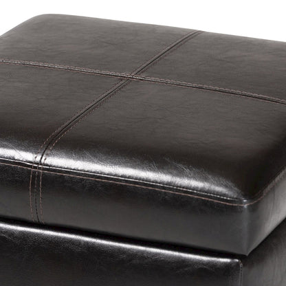 Baxton Studio Dark Brown Full Leather Storage Cube Ottoman