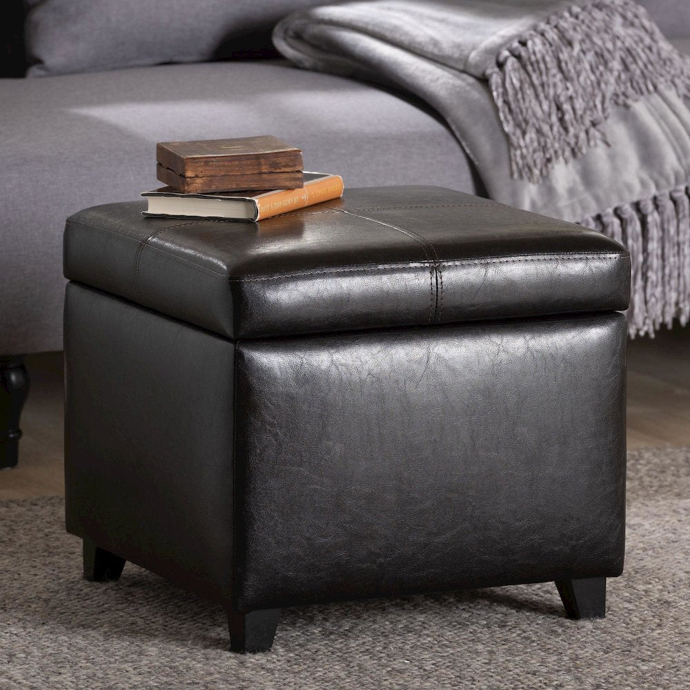 Baxton Studio Dark Brown Full Leather Storage Cube Ottoman