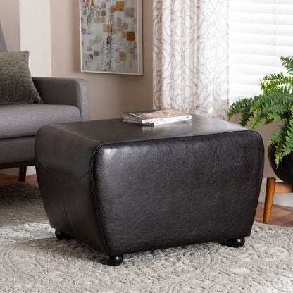 Baxton Studio Dark Brown FauxOttoman with Rounded Sides