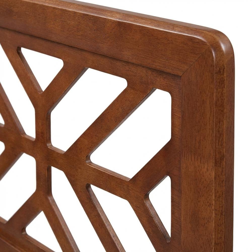 Wood Geometric Cutout Headboard in Walnut Brown with Adjustable Legs