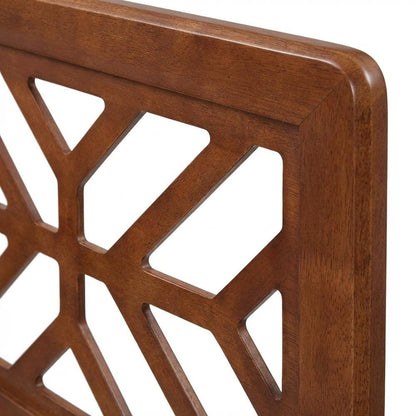 Wood Geometric Cutout Headboard in Walnut Brown with Adjustable Legs