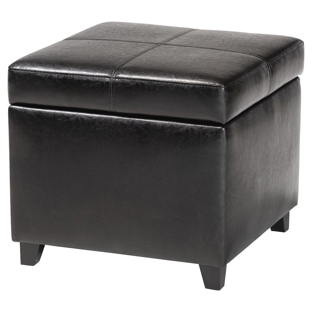 Baxton Studio Black Full Leather Storage Cube Ottoman