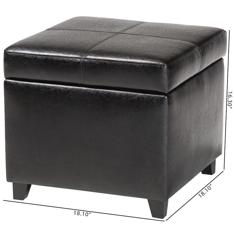 Baxton Studio Black Full Leather Storage Cube Ottoman