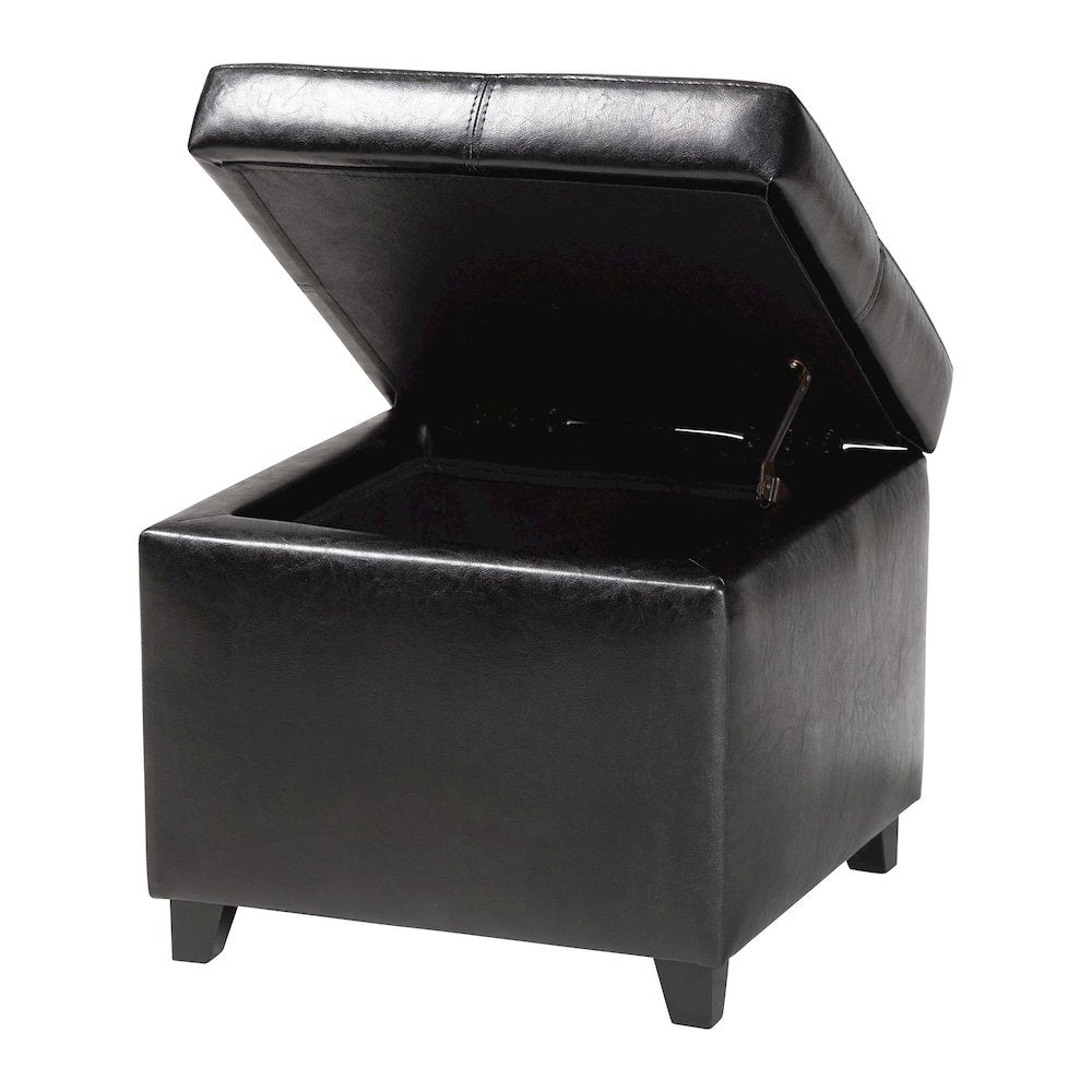 Baxton Studio Black Full Leather Storage Cube Ottoman