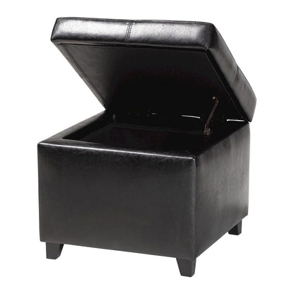 Baxton Studio Black Full Leather Storage Cube Ottoman