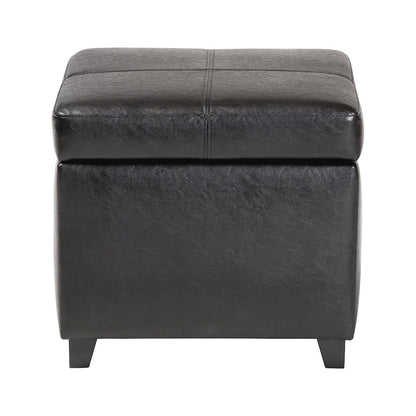 Baxton Studio Black Full Leather Storage Cube Ottoman
