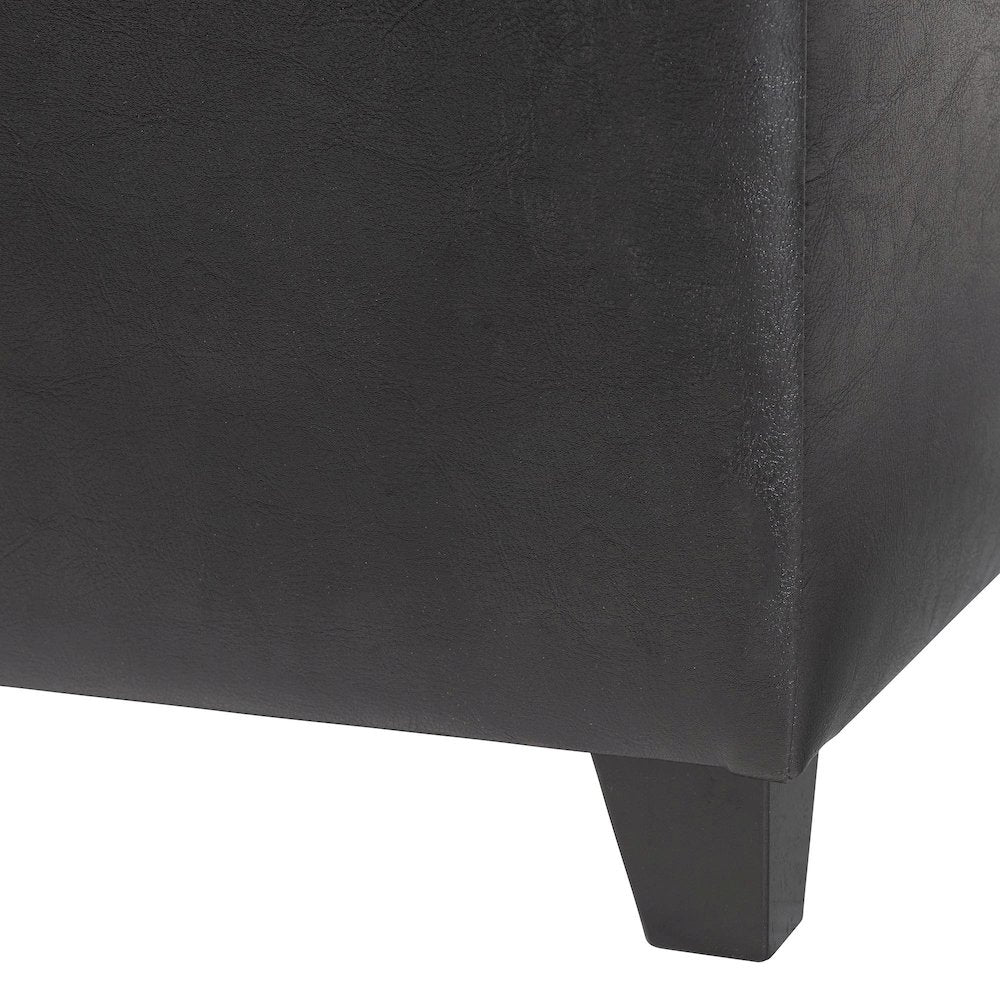 Baxton Studio Black Full Leather Storage Cube Ottoman