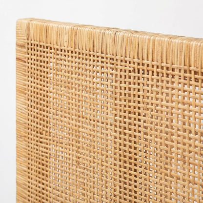 Red Teak Queen Headboard, Rattan Panels, Mahogany Wood Legs for Bohemian Decor