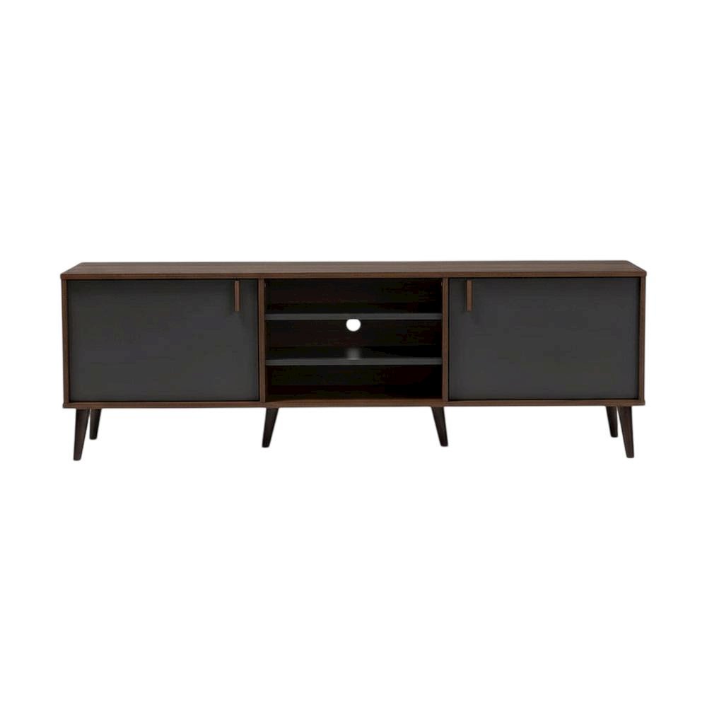 Mid-Century Modern Brown and Dark Grey TV Stand with Particle Board Finish