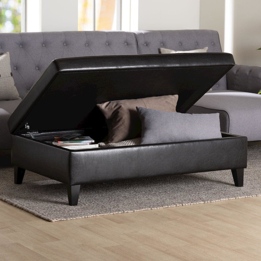 Baxton Studio Dark Brown Faux Leather Storage Cocktail Ottoman