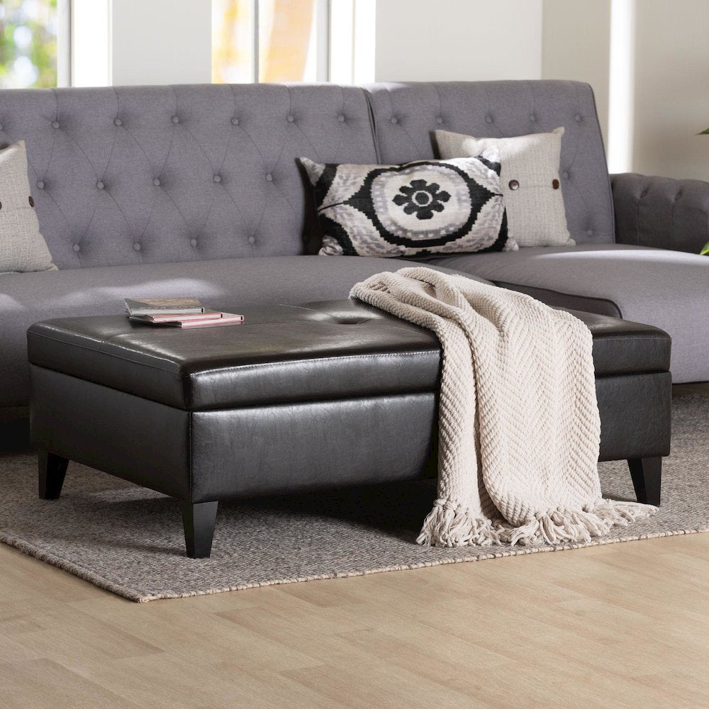 Baxton Studio Dark Brown Faux Leather Storage Cocktail Ottoman