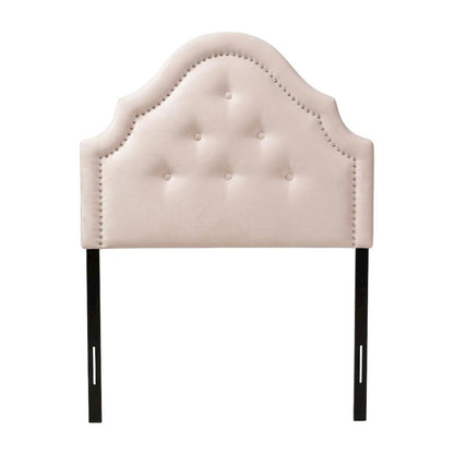 Light Pink Velvet Upholstered Twin Headboard, Button Tufting, Foam Padding