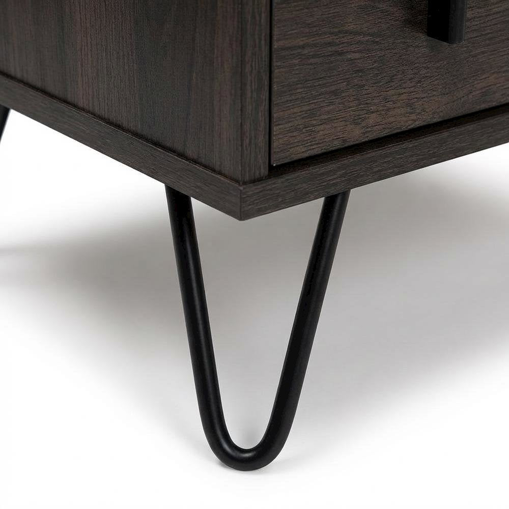 Dark Brown Finish Wood and Metal Nightstand with Drawer Storage for Bedroom