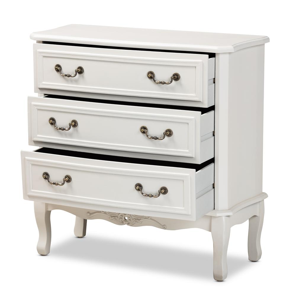 Country Provincial White-Finished 3-Drawer Wood Storage Cabinet