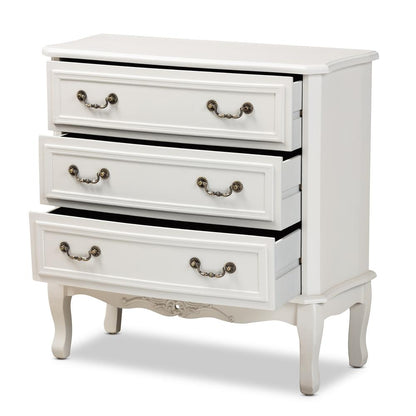 Country Provincial White-Finished 3-Drawer Wood Storage Cabinet