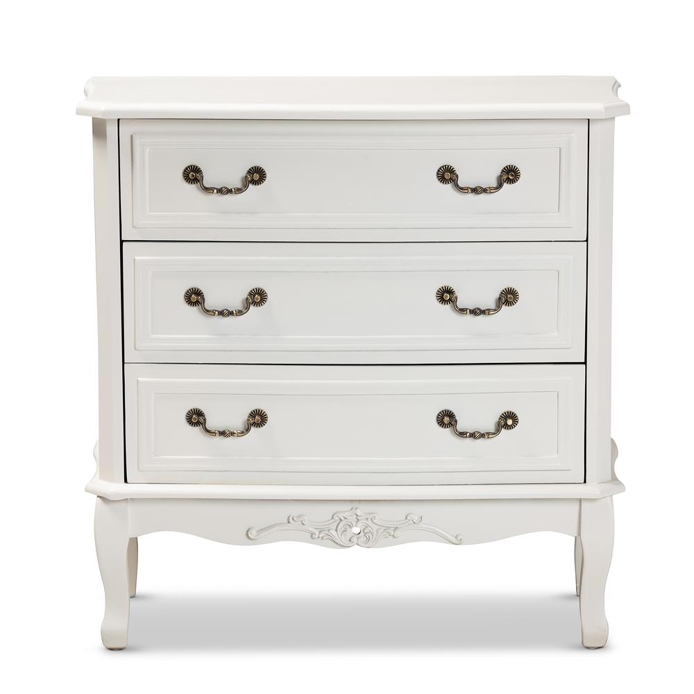 Country Provincial White-Finished 3-Drawer Wood Storage Cabinet