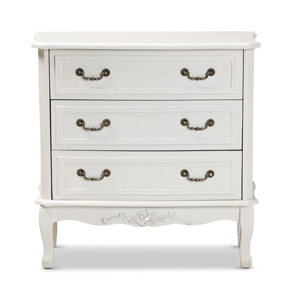 Country Provincial White-Finished 3-Drawer Wood Storage Cabinet