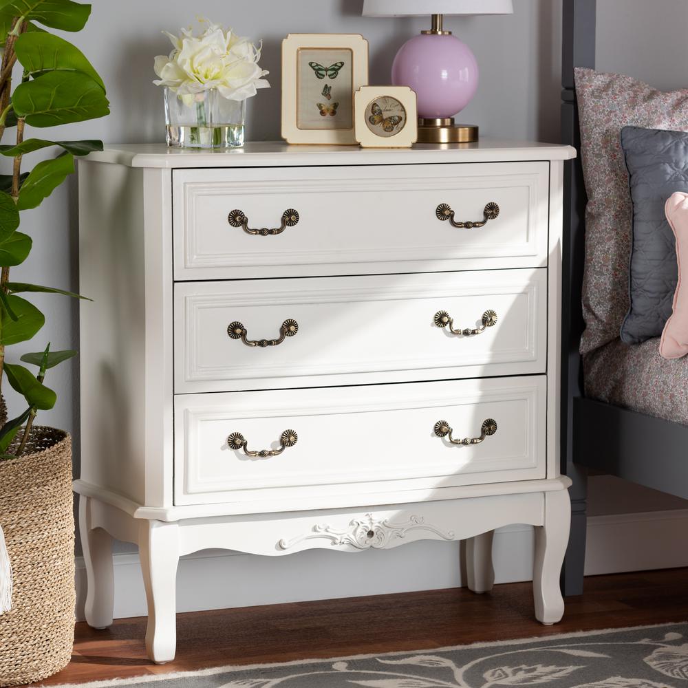 Country Provincial White-Finished 3-Drawer Wood Storage Cabinet