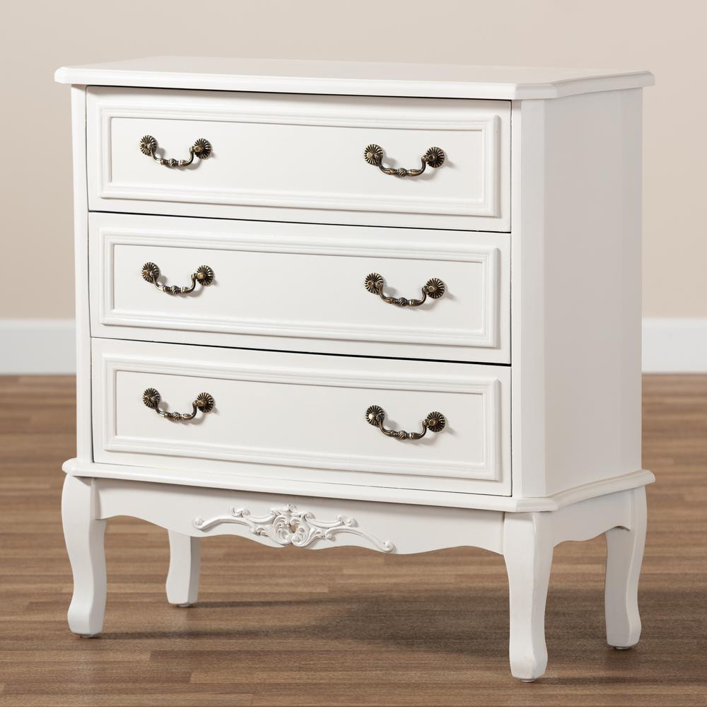 Country Provincial White-Finished 3-Drawer Wood Storage Cabinet