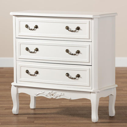 Country Provincial White-Finished 3-Drawer Wood Storage Cabinet