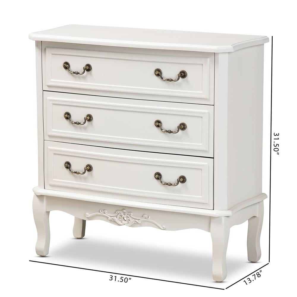 Country Provincial White-Finished 3-Drawer Wood Storage Cabinet