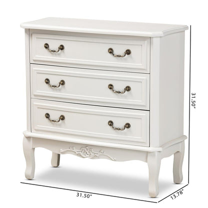 Country Provincial White-Finished 3-Drawer Wood Storage Cabinet
