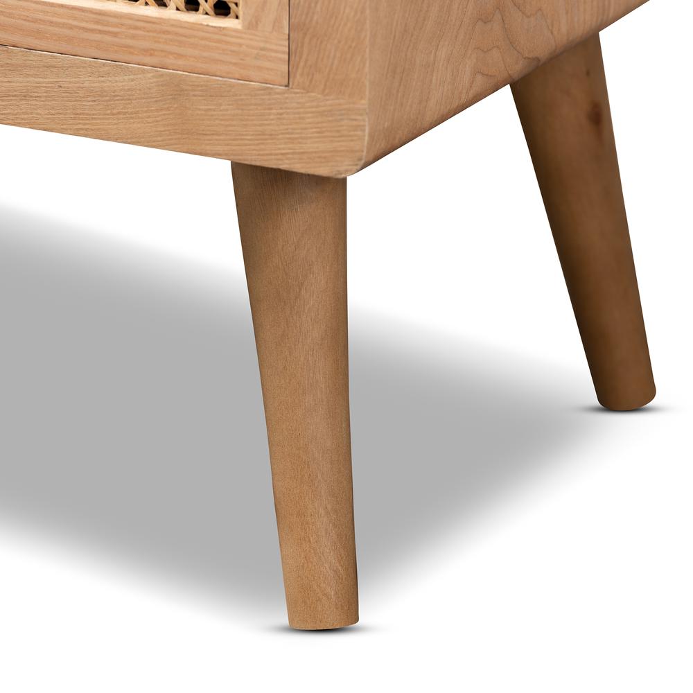 Medium Oak Finished Wood and Rattan 4-Drawer Accent Storage Cabinet
