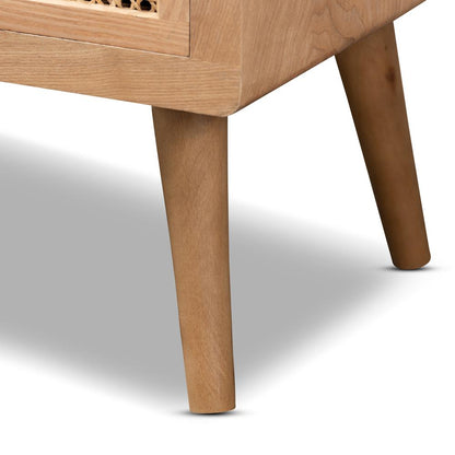 Medium Oak Finished Wood and Rattan 4-Drawer Accent Storage Cabinet