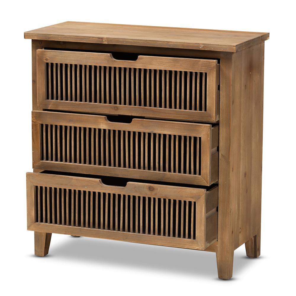 Transitional Medium Oak Finished 3-Drawer Wood Spindle Storage Cabinet